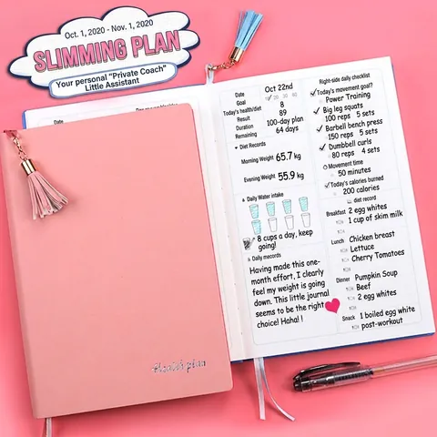 Cuaderno De Plan De Salud Cuero PU Diario De Fitness Rastreador Dieta Pérdida De Peso Con Borla Para Mujeres