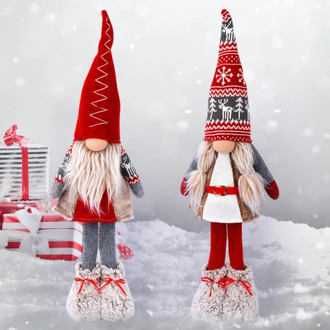 Gnome De Noël En Peluche Poupée Tomte Debout Tissu Tricoté Jambe Longue Décoration De Table Cadeau