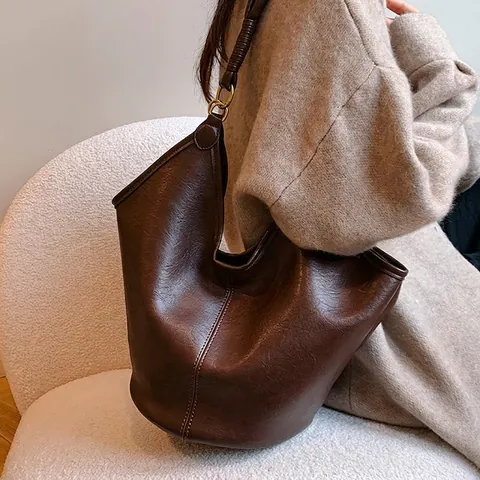 Femmes Sac Fourre-tout Et Pochette Cuir PU Grande Capacité Vintage Minimaliste Sac À Épaule Chic