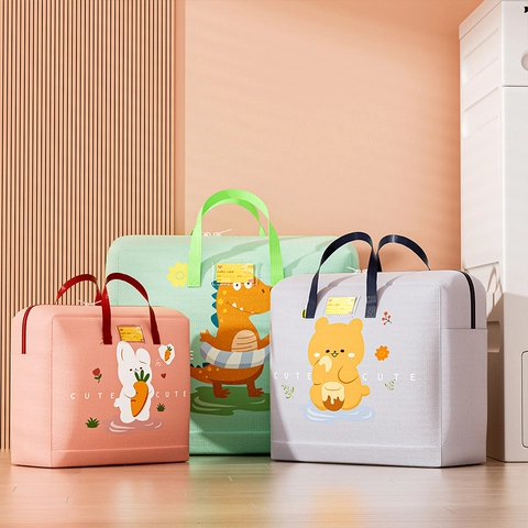 Cartoon Quilt Storage Bag Oxford Cloth Waterproof Large Capacity Household Clothes Organizer With Handles And Label Card Slot