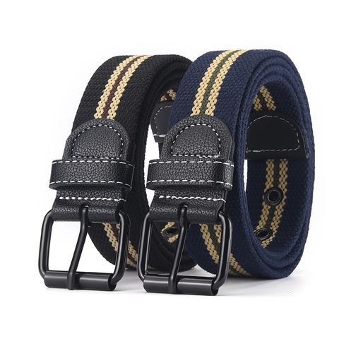 Cinturón de Lona Tejida Informal Unisex Con Hebilla de Metal Negro Cinturón de Cintura Vintage a Rayas Con Ojetes Para Hombre Mujer Accesorio de Vaqueros