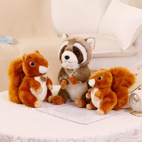 Realistic Forest Animal Squirrel Raccoon Plush Toys Soft Stuffed Simulation Dolls Home Decor Gift For Children