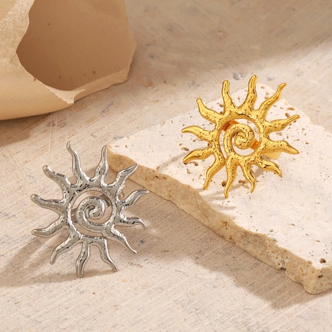 Zonvormige Ring Roestvrij Staal Verguld Retro Bohemien Spiraal Stralend Verstelbaar Open Sieraden Dames