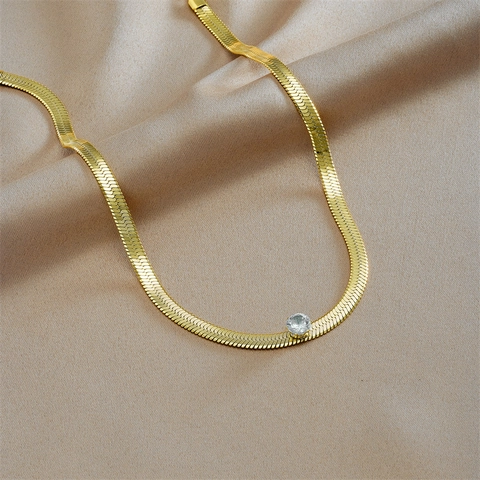 Collier Chaîne Serpent En Acier Inoxydable Plqué Or Avec Pendentif En Zircone Ronde Bijoux De Mode Minimaliste Pour Femmes