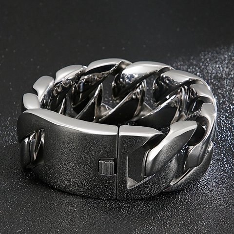 Polished 316L Stainless Steel Heavy Cuban Link Bracelet Men Thick Curb Chain Hip Hop Punk Style Jewelry