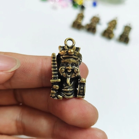 Brass Keychain Pendant Chinese God Of Wealth Fortune Mini Statues Antique Metal Feng Shui Hanging Ornament Lucky Charm