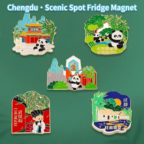 Magneti Per Frigorifero Panda Carini Souvenir Di Viaggio Di Chengdu Lega Di Zinco Smalto Architettura Monumentale Decorazione Per Frigo