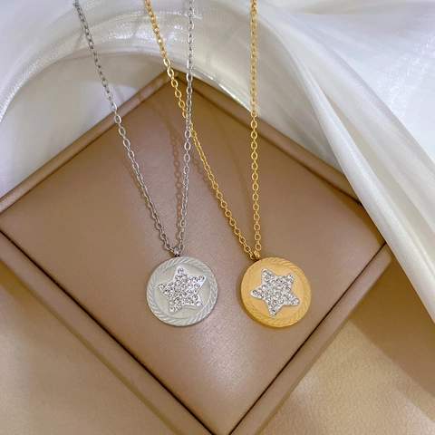 Titanium Stahl Stern Anhänger Halskette Mit Strass Minimalistische Luxus Schlüsselbein Kette Schmuck Für Damen