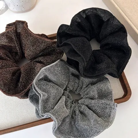 Coleteros De Tela Brillante Con Purpurina Doble Capa Con Volantes Elásticos Para Coleta Mujer Accesorio Para El Cabello Elegante Y Brillante