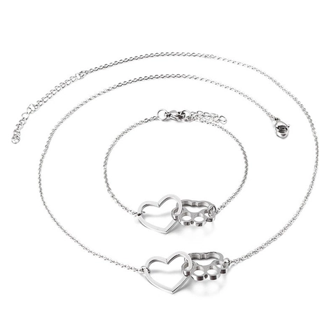 Gioielli In Acciaio Inossidabile Collana E Bracciale Intrecciati Cuore E Zampa Semplice Regalo Commemorativo Per Animali Per Donne