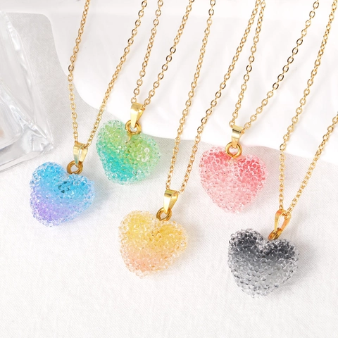 Collier Pendentif Coeur Cuivre Plaqué Or Acrylique Texture Cristal Élégant Douce Bijoux Dégradé Pour Femmes