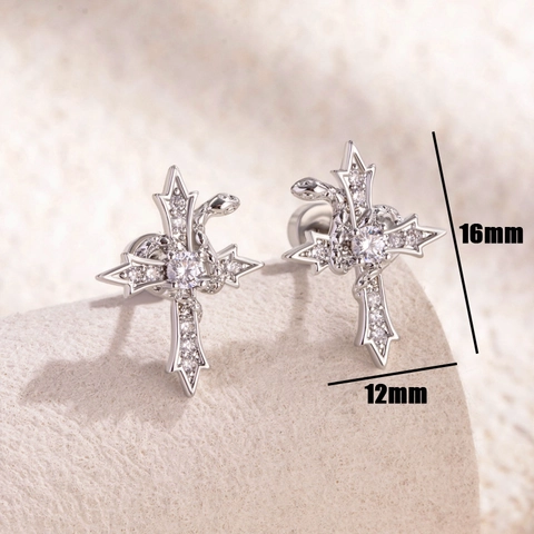 Kreuz Schlange Ohrringe Titan Stahl Zirkonia Schraubverschluss Stecker Personalisierter Punk Gothic Stil Schmuck