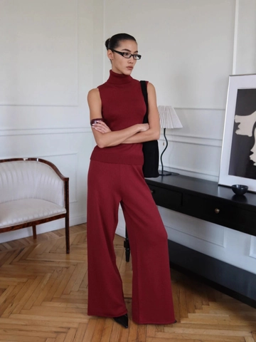 Women Knit High Neck Sleeveless Tank Top And Wide Leg Pants Solid Color Casual Minimalist Streetwear Outfits Fashion