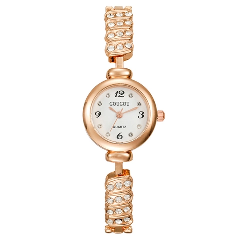 Orologio da Donna alla Moda al Quarzo con Strass Cassa in Lega Cinturino in Metallo Orologio Analogico con Chiusura a Gioiello Quadrante Piccolo Tondo