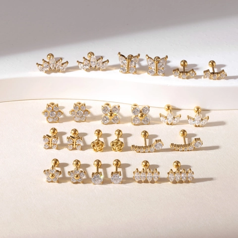Orecchini A Lobo In Acciaio Al Titanio Zircone Vite Piercing Cartilagine Gioielli Farfalla Stella Fiore Elegante Moda Donna