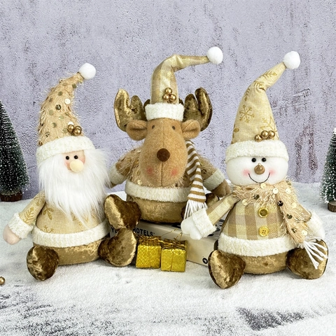 Decorazioni Natalizie In Peluche Paillettes Oro Babbo Natale Pupazzo Di Neve Renna Figurine Festive Maglia Morbida