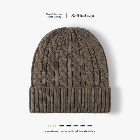 Winter Cable Knit Beanie Hat For Men Women Thickened Fleece Lined Warm Thermal Windproof Cuffed Solid Color Acrylic Cap