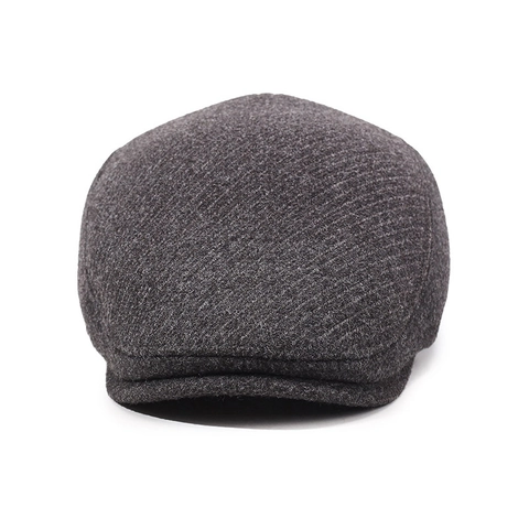 Men Woolen Flat Cap With Foldable Ear Flaps Winter Warm Windproof Adjustable Newsboy Beret Ivy Hat