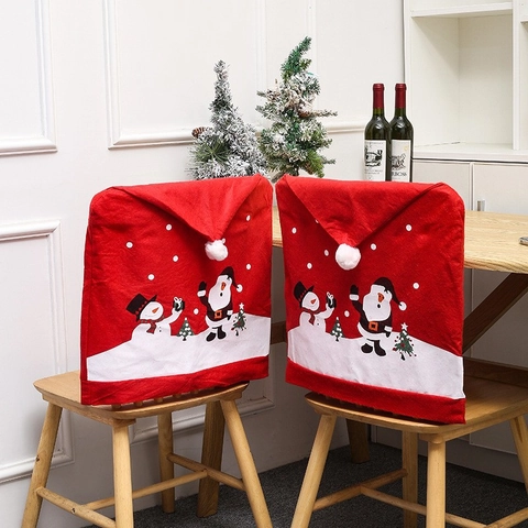 Christmas Chair Covers Non-Woven Fabric Santa Claus Snowman Print Dining Room Festive Party Home Decoration Holiday Theme