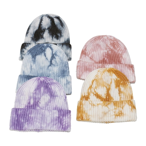 Tie Dye Farbverlauf Strickmütze Für Damen Warme Umschlag Beanie Winter Weich Viskose Mischung Streetwear Bunt