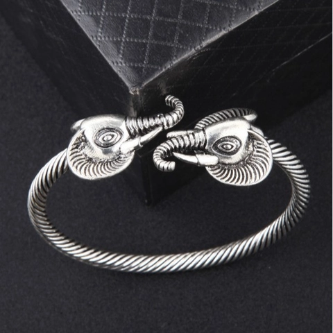 Elephant Head Open Cuff Bracelet Alloy Twisted Texture Vintage Ethnic Style Retro Silver Color Men