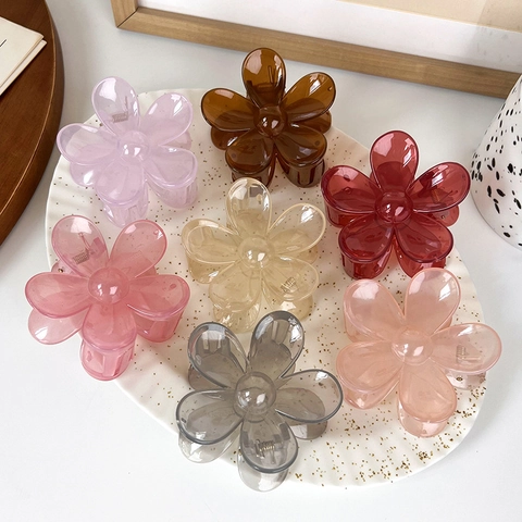 Flower Hair Claw Clip Acrylic Translucent Jelly Color Korean Style Elegant Hairgrip Headpiece For Women