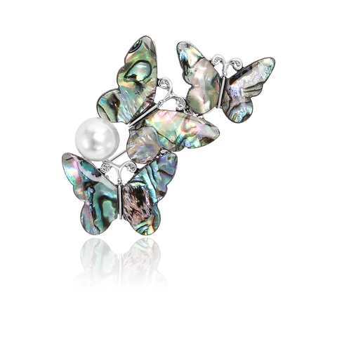 Broche Mariposa Aleación Concha De Abulón Natural Perla Artificial Elegante Alfiler Mujer Accesorios De Moda