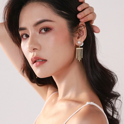 Boucles D'oreilles Pendantes Élégantes À Pompons En Strass Avec Imitation Künstliche Perle Et Tige En Argent 925 Pour Femmes