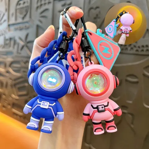 Cool Astronaut Keychain With LED Atmosphere Light PVC Spaceman Bag Pendant Creative Gift For Car Keys Schoolbag Decoration