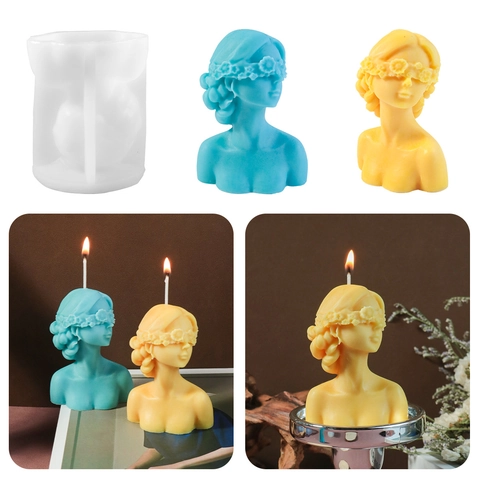 Blindfolded Girl Bust Silicone Candle Mold Flower Crown Goddess Body Statue DIY Handmade Soap Resin Gypsum Craft Decor