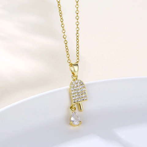 Collana Con Ciondolo A Forma Di Gelato Acciaio Inossidabile Zircone Placcato Oro Gioielli Estivi Per Donna