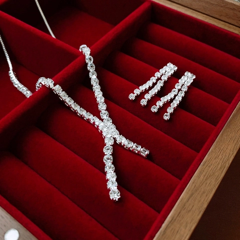 Gioielli Di Lusso Eleganti Da Donna Rame Con Strass In Zircone Collana A Y Ed Orecchini A Nappina Per Matrimonio Festa