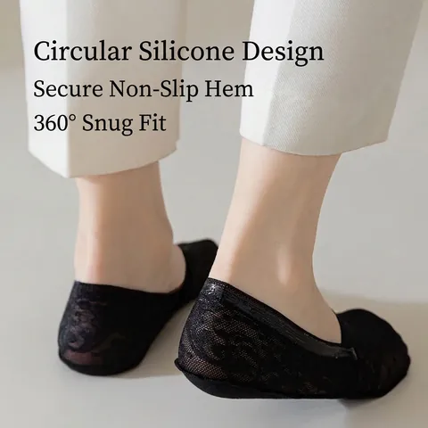Calcetines Invisibles Mujer Encaje Algodón Transpirable Malla Silicona Antideslizante Calcetines Barco