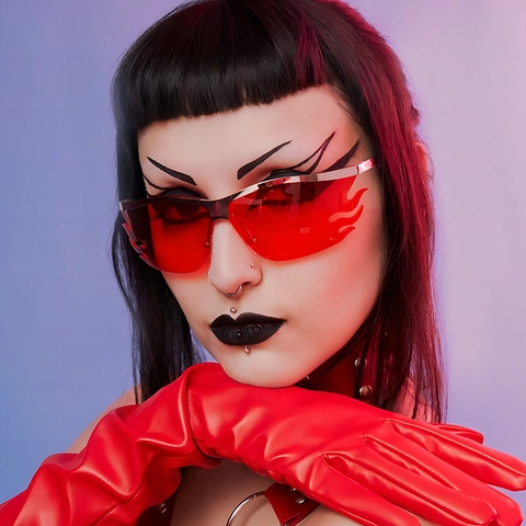 Flammenform Randlose Sonnenbrille Metallrahmen PC Gläser UV400 Schutz Für Party Festival Rave Cyberpunk Gothic Y2K Punk