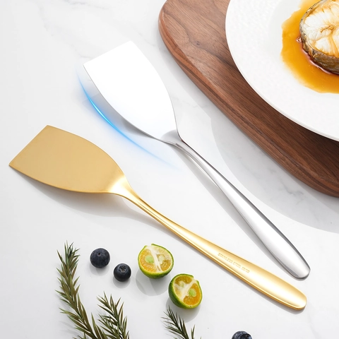 Stainless Steel Spatula Turner Thickened Mirror Polished For Steak Pancake Pizza Teppanyaki Kitchen Cooking Utensil