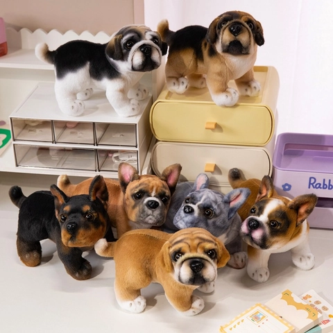 Cane Di Peluche Realistico Simulazione Carlino Bulldog Francese Morbido Peluche Corto Cotone PP Ornamento Scrivania Regalo Bambini
