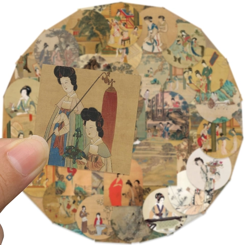 Chinese Traditional Art Stickers Ancient Figure Painting Landscape Waterproof Decals For Scrapbooking Laptop Phone DIY Decoration
