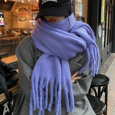 Einfarbiger Winterschal Für Damen Verdickt Warm Mohair Ähnlicher Schal Weicher Mode Schal Mit Fransen Wickel Halswärmer