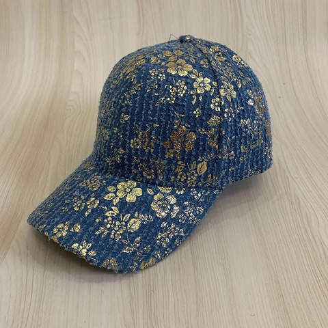 Vintage Baseballkappe Tweed Baumwolle Gold Blumendruck Sonnenschutz Distressed Outdoor Verstellbarer Hut Herren Damen