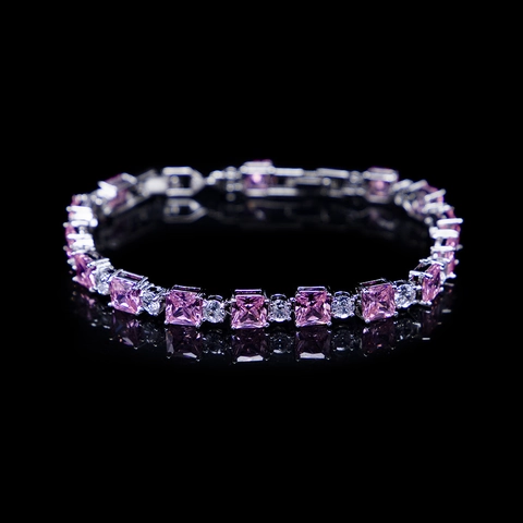 Elegant Geometric Square Round AAA Zirconia Tennis Bracelet For Women High Quality Brass Gold Silver Plated Jewelry Gift