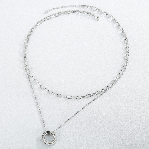 Collana A Doppio Strato Per Donna Moda Acciaio Inossidabile Ciondolo Con Tripli Anelli Intrecciati Gioielli Cerchi Incastrati