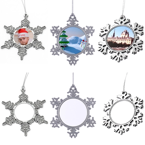 Ornements Flocon De Neige De Noël Alliage Zinc Métal Sublimation Blanks Transfert Thermique DIY Décor Argent