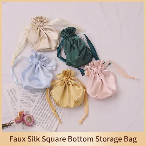 Faux Satin Satin Drawstring Bags Jewelry Packaging Pouches Satiny Square Bottom Gift Storage Pockets For Accessories