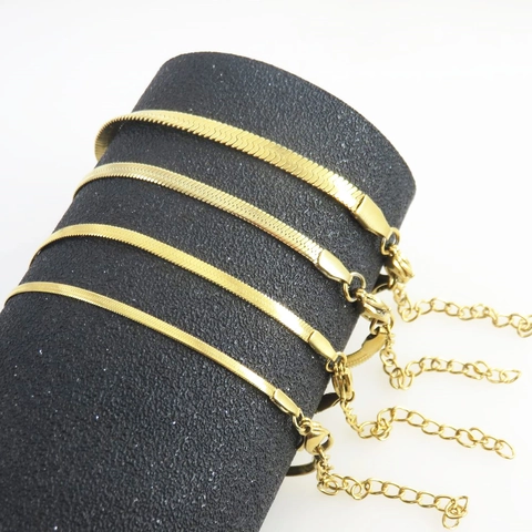 Minimalist Titanium Steel Snake Bone Chain Bracelet Gold Silver Plated Flat Blade Chain Bracelet For Women Men Hand Jewelry