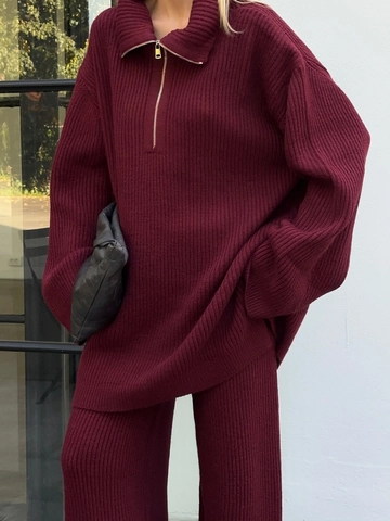 Completo In Maglia A Coste Da Donna Maglione Oversize Con Mezza Zip E Pantaloni Larghi Casual Lounge Sporty Chic Style