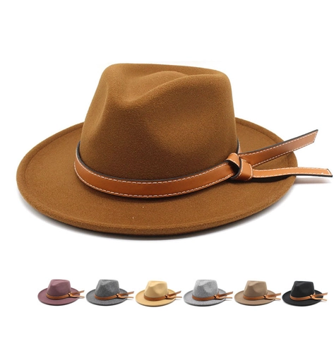 Fedora Hat Wool Felt Wide Brim Vintage British Jazz Cap With Belt Decoration For Men Women Unisex