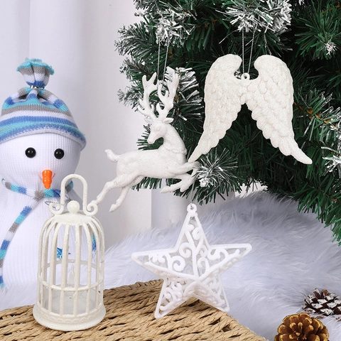 Ornamenti Natalizi Glitter Bianchi Alce Ali Stella Gabbia Per Uccelli Decorazioni Appese In Plastica Albero