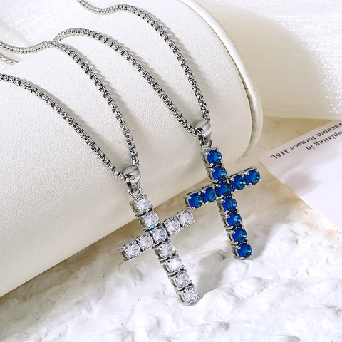 Elegante Collana con Ciondolo a Croce in Acciaio al Titanio per Donna Uomo Intarsio Zirconia Pietre Colorate Gioielli Regalo