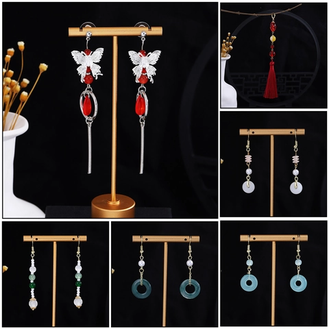 New Chinese Style Drop Earrings With Faux Artificial Pearl And Butterfly Tassel Alloy Hook Vintage Elegant Jewelry For Women