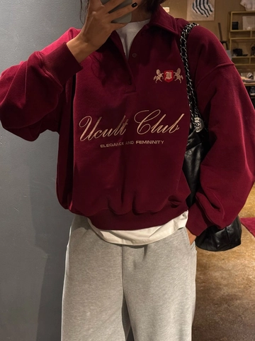 Felpa In Cotone Da Donna Mezza Zip Colletto Polo Ricamo Lettere Vestibilità Ampia Streetwear Top Casual A Maniche Lunghe